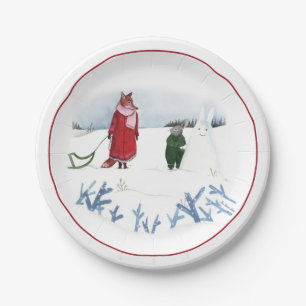 Assiettes En Carton Illustration Renard Et Lapin Vacances Neige Noël