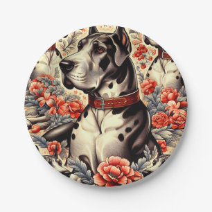 Assiettes En Carton Illustration Retro Great Dane