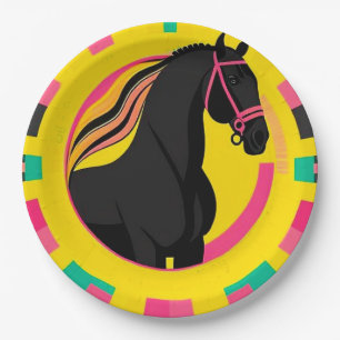 Assiettes En Carton Illustration stylisée de cheval noir