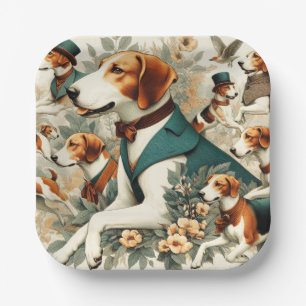 Assiettes En Carton Illustration vintage de Foxhound sans joint