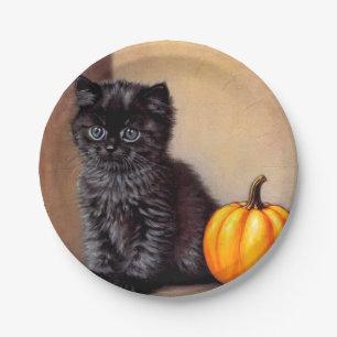 Assiettes En Carton Illustration vintage Halloween Black Kitten