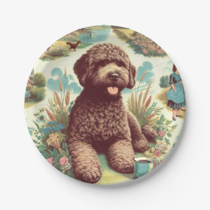 Assiettes En Carton Illustration vintage Lagotto Romagnolo