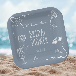 Assiettes En Carton Illustrations de mariage fantaisistes de plage pou
