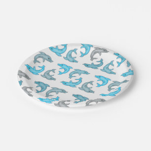 Assiettes En Carton Illustrations mignonnes de dauphins de gris bleu