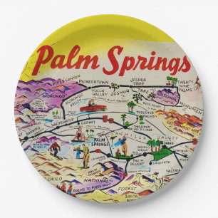 Assiettes En Carton Illustré Rétro Palm Springs 