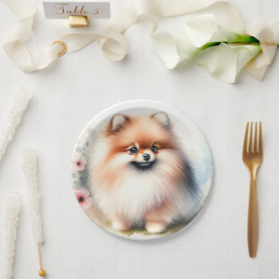 Assiettes En Carton Image d'aquarelle mignonne Pomeranian