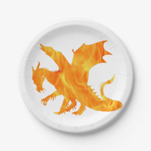 Assiettes En Carton Image stylisée de Dragon en flamme