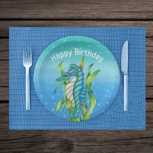 Assiettes En Carton Imaginaire Aqua Blue Sea Dragon Horns Seaweed Bubb