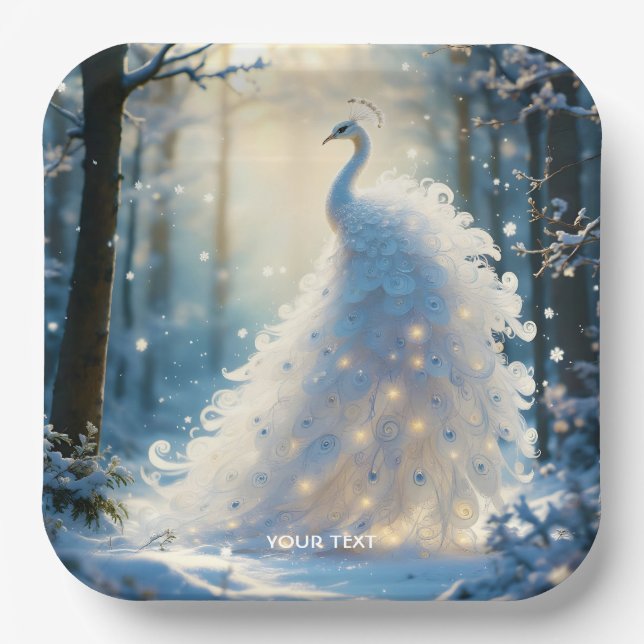 Assiettes En Carton Imaginaire Cute Neige Blanc Peacock (Recto)