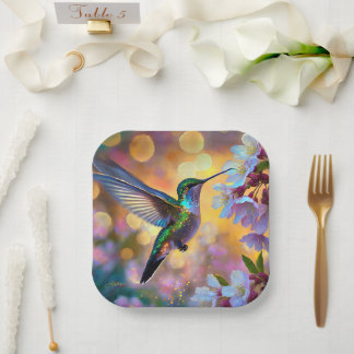 Assiettes En Carton Imaginaire de cerisier en fleurs Hummingbird