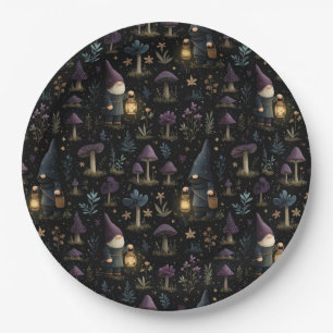 Assiettes En Carton Imaginaire foncé Gnome et Motif de champignons