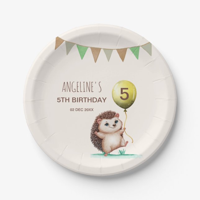 Assiettes En Carton Imaginaire mignon Happy Hedgehog Balloon Anniversa (Devant)