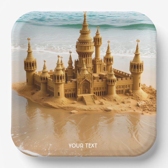 Assiettes En Carton Imaginaire plage de sable fin Castle (Recto)