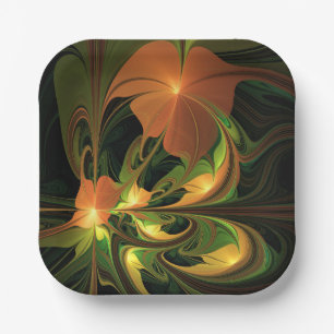 Assiettes En Carton Imaginaire Plante Abstrait rouille verte Brown fra