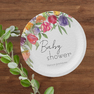Assiettes En Carton Imaginaire Tulip Baby shower d'inspiration florale