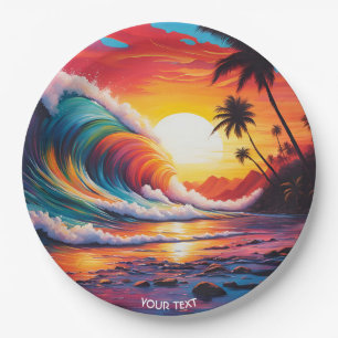 Assiettes En Carton Imaginaire Vagues Vives Plage coucher de soleil