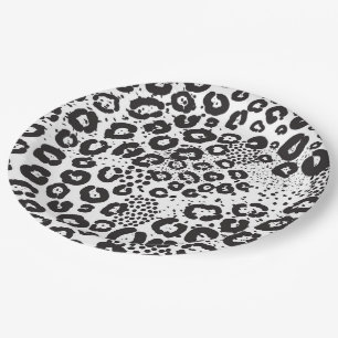 Assiettes En Carton Impression animal noir blanc Léopard Snow Chita