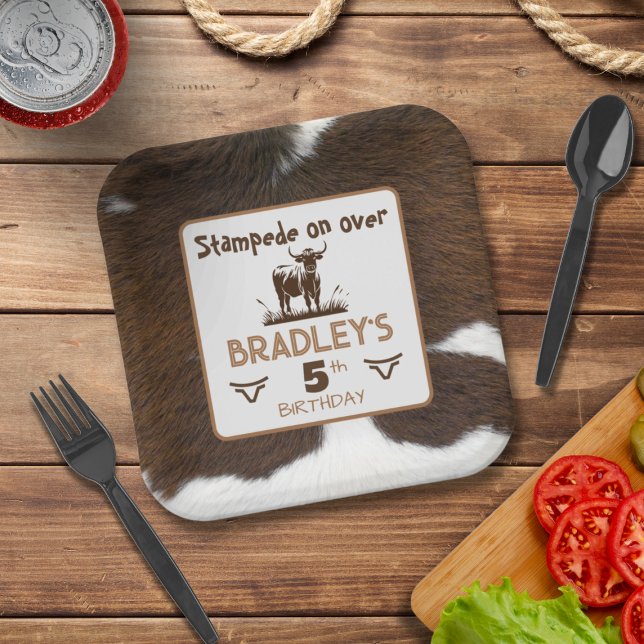 Assiettes En Carton Impression Animale Stampede De Bétail Marron Anniv (Créateur téléchargé)