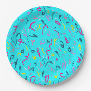 Assiettes En Carton Impression bleue avec Vibes des années 90