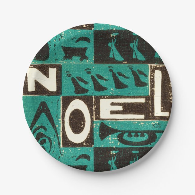 Assiettes En Carton Impression bloc vert Noel (Devant)
