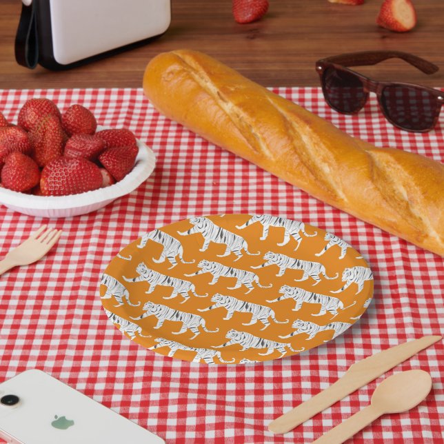 Assiettes En Carton Impression de tigre orange (Pique-nique)