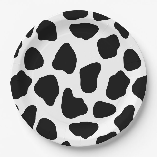 Assiettes En Carton Impression de vache noire et blanche (Devant)
