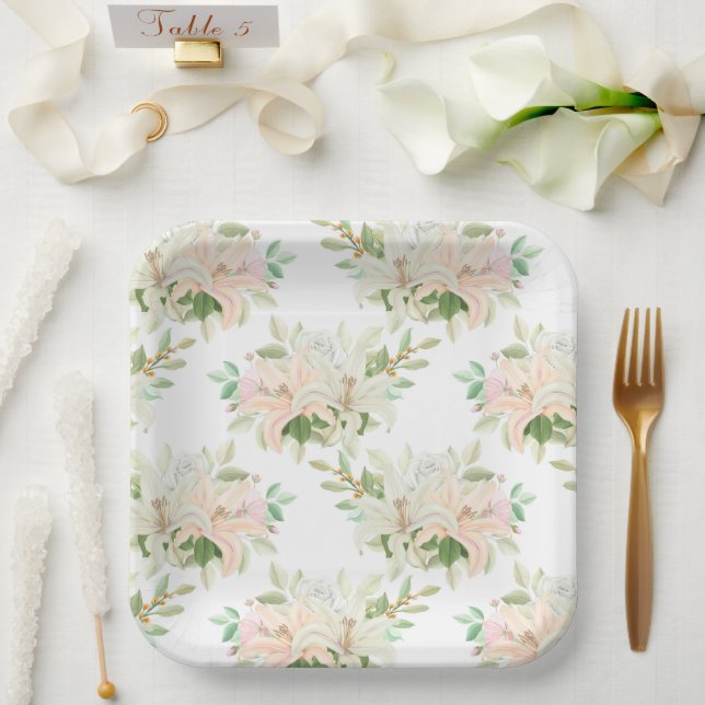 Assiettes En Carton Impression florale  (Mariage)