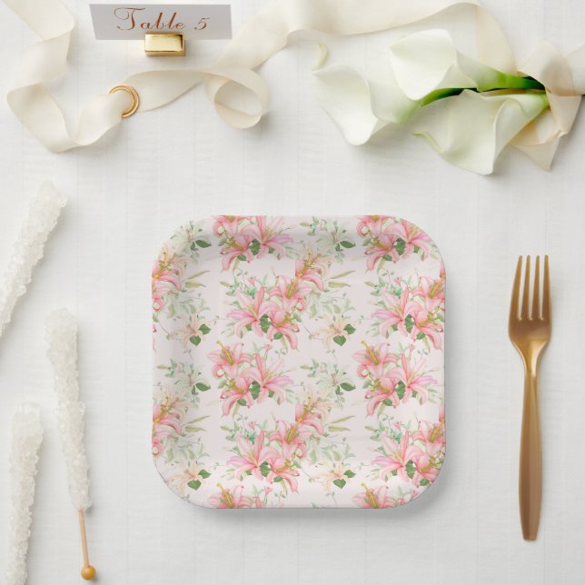 Assiettes En Carton Impression florale  (Mariage)