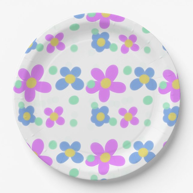 Assiettes En Carton Impression florale des points mods (Devant)