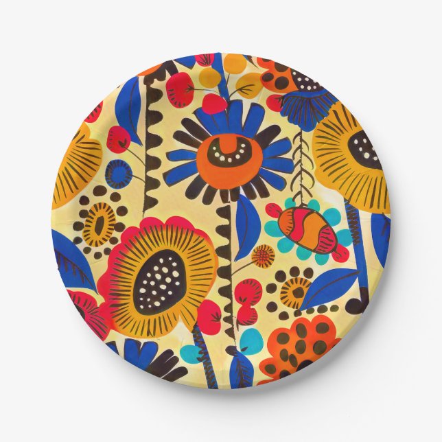 Assiettes En Carton Impression florale du patrimoine mexicain (Devant)