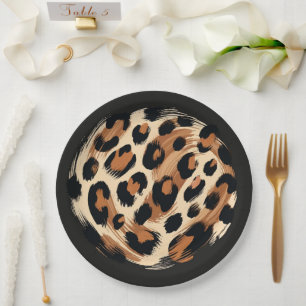 Assiettes En Carton Impression léopard peinte en noir marron crème