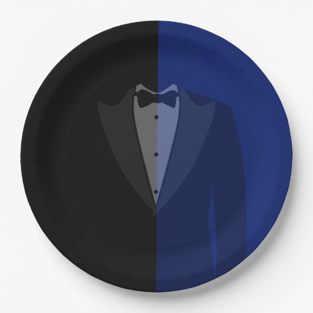 Assiettes En Carton Impression tuxedo bleu/noir (Devant)