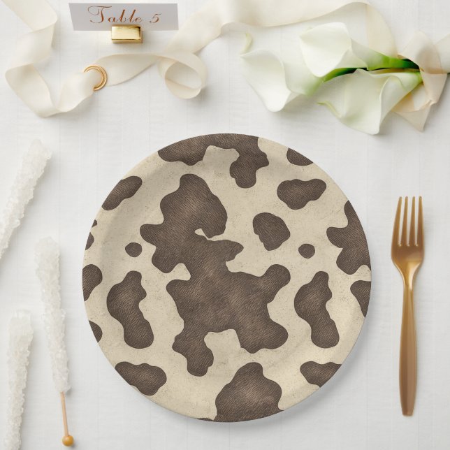 Assiettes En Carton Impression vache marron rustique fête country west (Mariage)