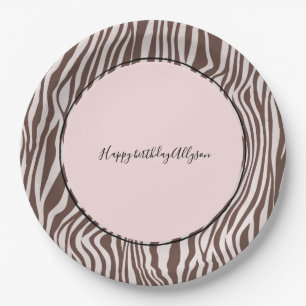 Assiettes En Carton Impression Zebra Brown Crème