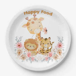 Assiettes En Carton Imprimé d'animal sauvage mignon et floral
