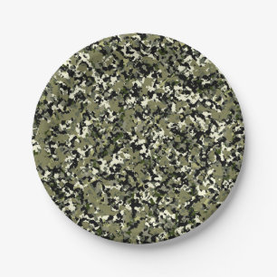 Assiettes En Carton Imprimé de camouflage vert noir crème
