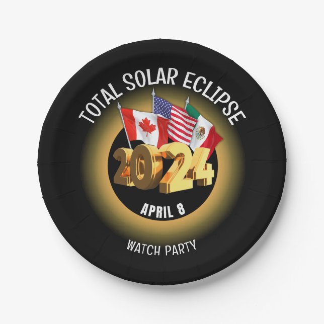 Assiettes En Carton Indicateurs d'ECLIPSE SOLAIRE 2024 personnalisés (Devant)