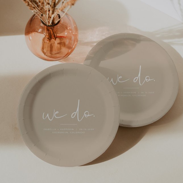 Assiettes En Carton INDIE Moderne Bohême Taupe Beige Nous faisons Mari (Créateur téléchargé)