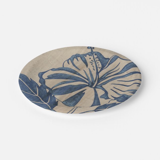 Assiettes En Carton Indigo Hibiscus (Angle)