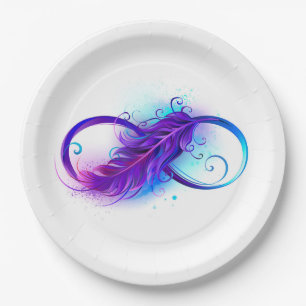 Assiettes En Carton Infinity with purple feather