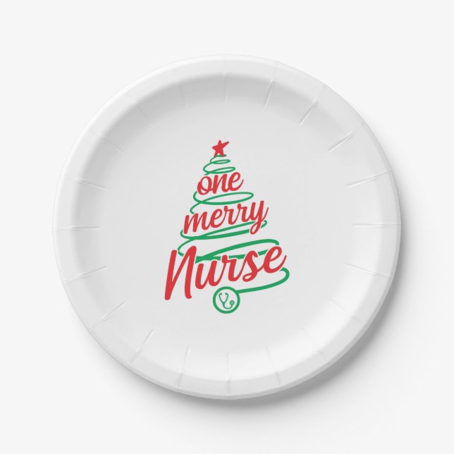 Assiettes En Carton Infirmière de Noël, Infirmière conception de Noël (Devant)