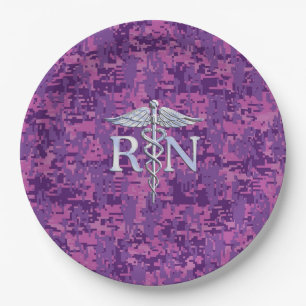 Assiettes En Carton Infirmière inscrite Silver Caduceus Camouflage ros