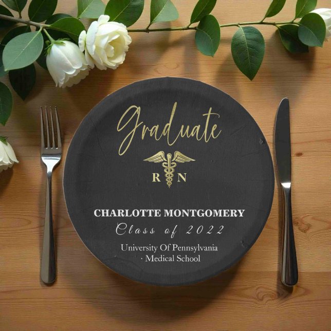 Assiettes En Carton Infirmière Médicale Caduceus Graduation (Créateur téléchargé)