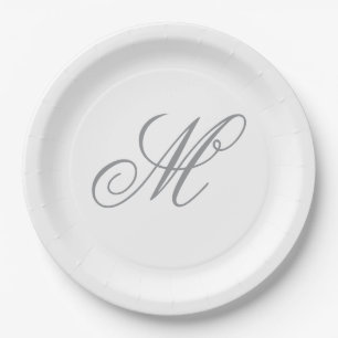 Assiettes En Carton Initiale de monogramme gris élégant