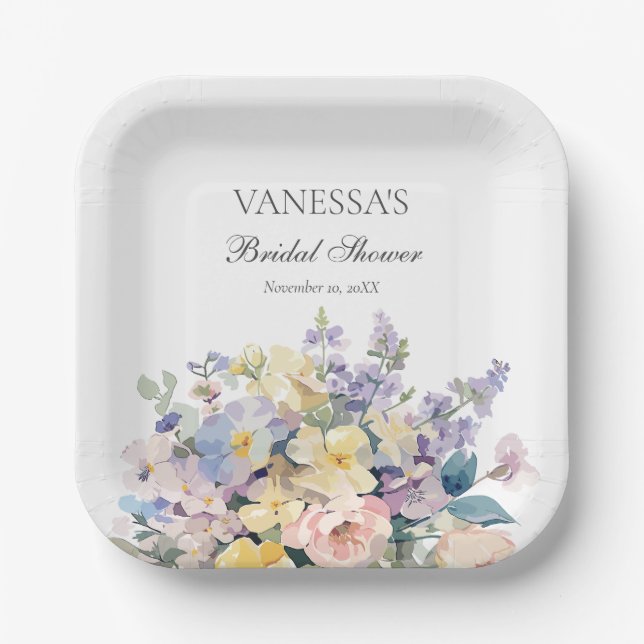 ASSIETTES EN CARTON INITIALES DE MARIÉE FLEURS SAUVAGES ÉPANOUISSANTES (Recto)