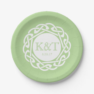 Assiettes En Carton Initiales de noeud celtique - Plate Mariage vert c