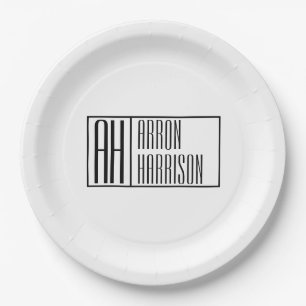 Assiettes En Carton Initiales minimes modernes et logo de nom