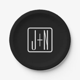Assiettes En Carton Initiales monogrammes modernes | Noir & Blanc