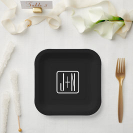 Assiettes En Carton Initiales monogrammes modernes | Noir & Blanc