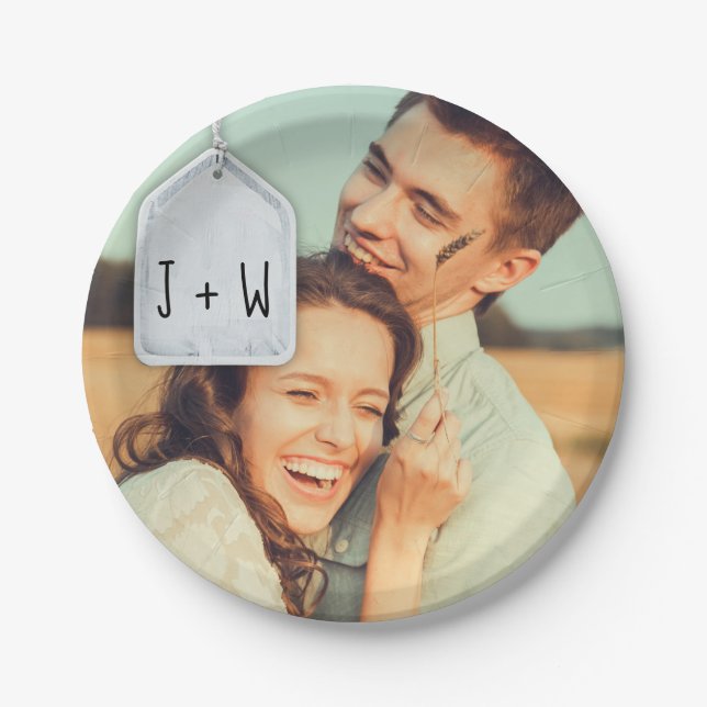 Assiettes En Carton Initiales rustiques du Scrapbook et Mariage photo (Devant)